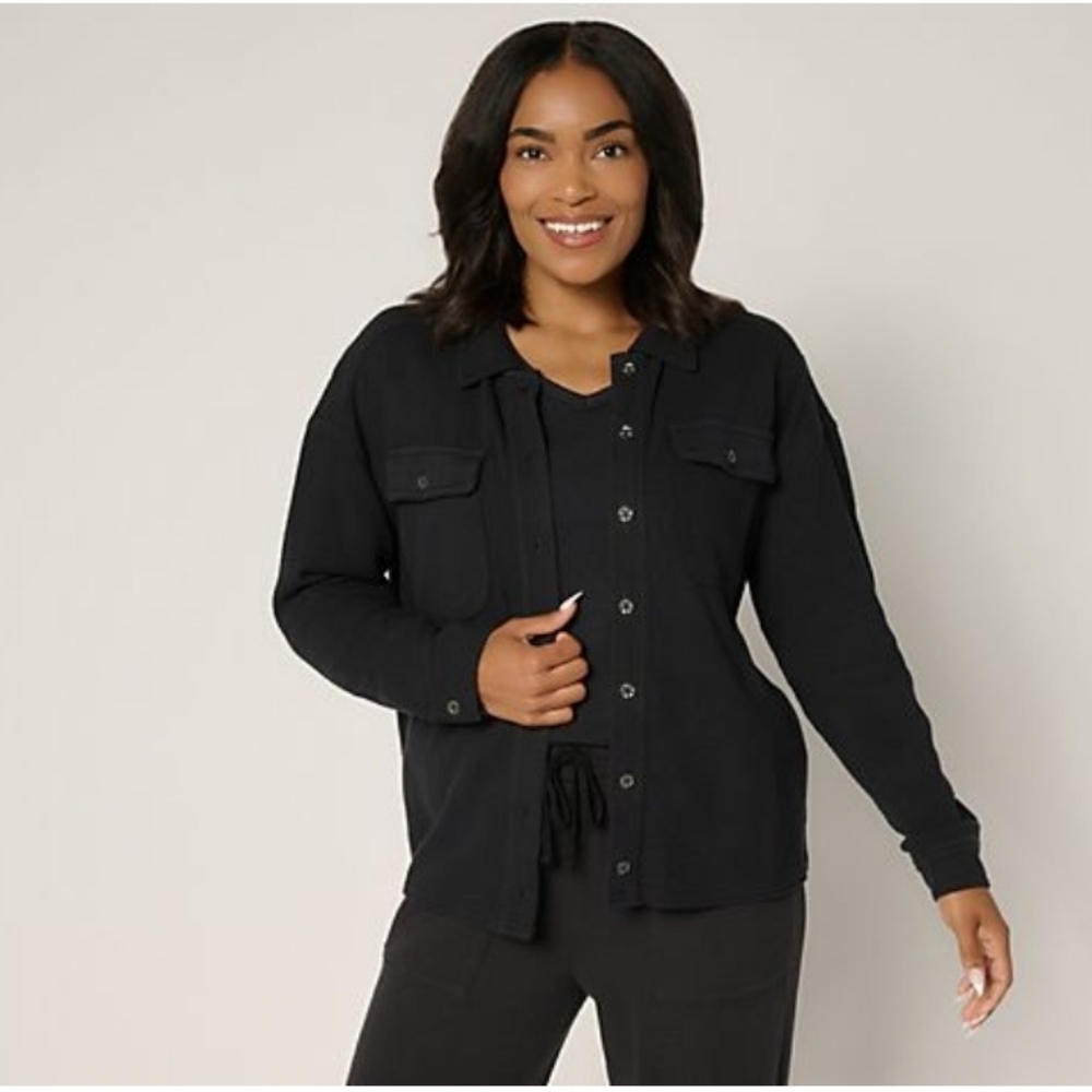 AnyBody Washed Waffle Knit Button Front Top